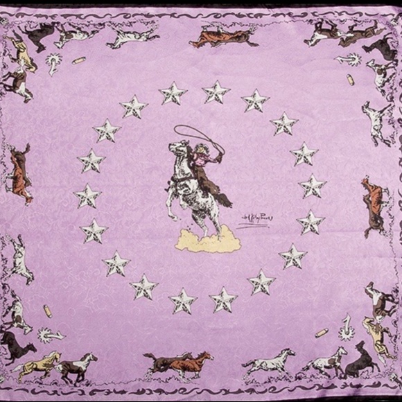 Wyoming Traders Wild Rag Cowboy Mustang Lavender Silk Scarf - 34.5"